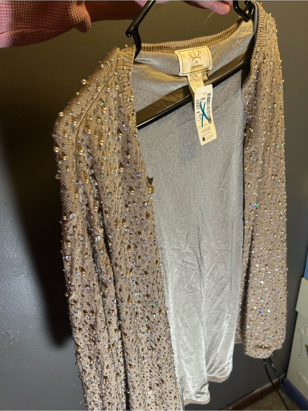 Vintage VIE by Victoria Royal Beaded Taupe Open Cardigan Silk & Cashmere size 1X - Picture 15 of 16